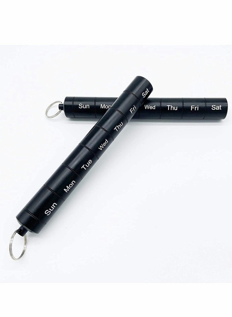Pill Box Waterproof Aluminum Metal Pill Box Case Organizer - Outdoor Pill Bottle Key Ring Small Aid Pill Holder Pill Container for Daily Camping Travel Daily Travel, 7 Day Pill Box Case - Image 1