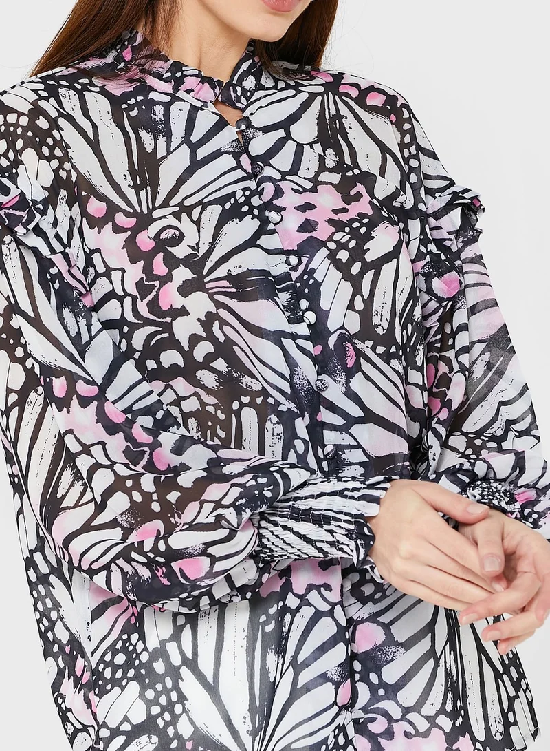 In the style Printed Ruffle Detail Top