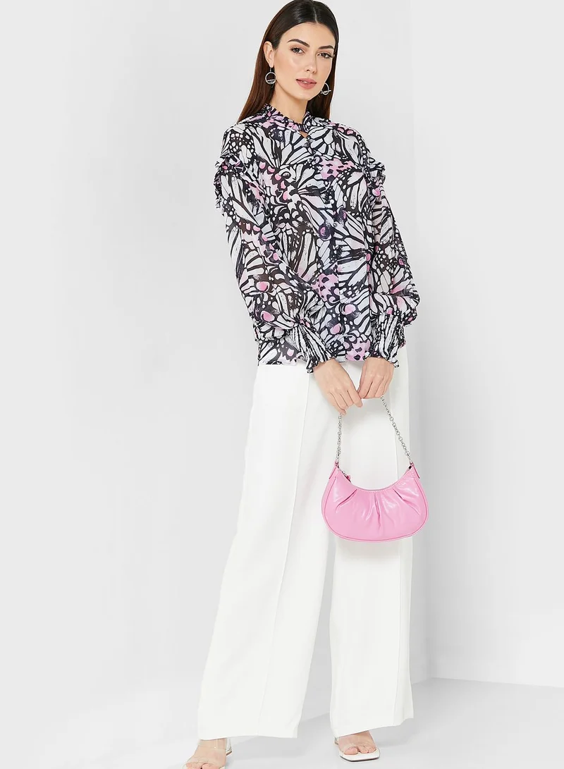 In the style Printed Ruffle Detail Top