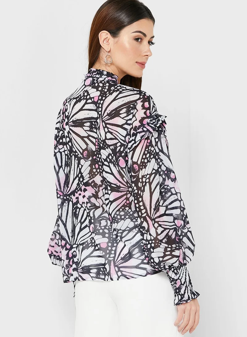 In the style Printed Ruffle Detail Top