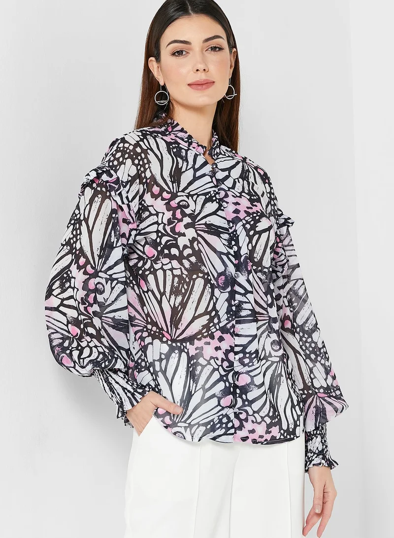 In the style Printed Ruffle Detail Top