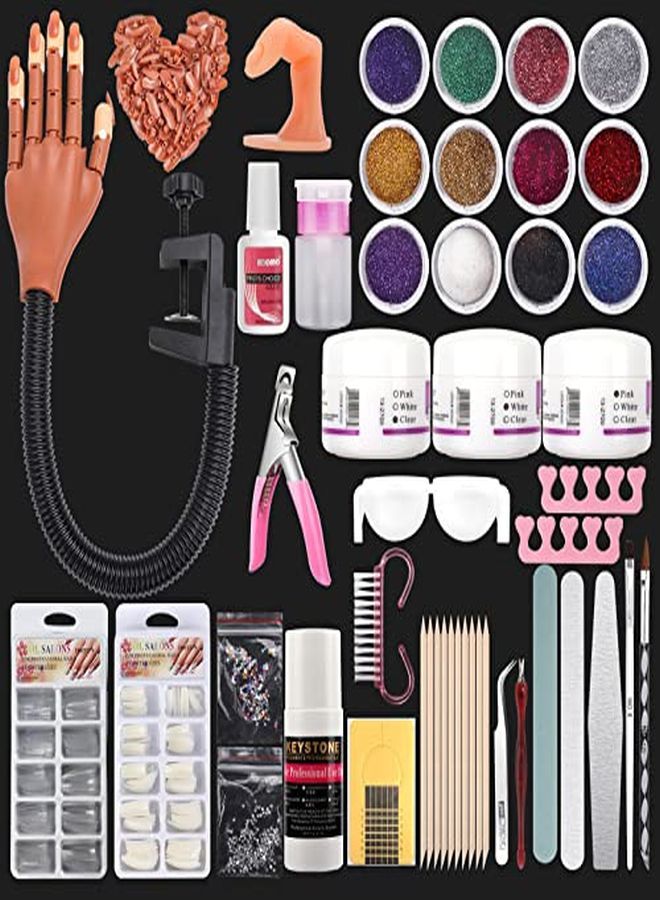 Deciniee Ctice Hand For Acrylic Nail Kit Fake Nail Mannequin Hand For Nails Practicing Nail Training Finger With Acrylic Nail Kit Powder Nail Art Tools Professional Nail Starter Set - Image 1