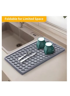 Foldable Dish Drying Mats for Kitchen Counter 16x24, Non Slip Silicone Mat  Grey