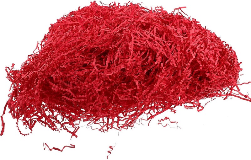 WOFASHPURET Red Crinkle Cut Shredded Paper Filler 200g Pack, Box Filler for Baskets and Wine Cosmetic Boxes, Decorative Wrapping Material for Holiday and Party Packaging - Image 1