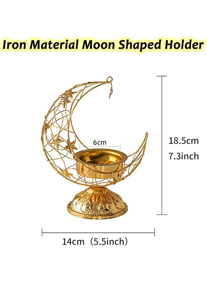 erorex Metal Candle Holder Moon Shaped Eid Decor Ramadan Incense Holder 2 In 1 Eid Mubarak Table Decorations Candle Stand Centerpieces For Tabletop Dining Room Decors - Image 3