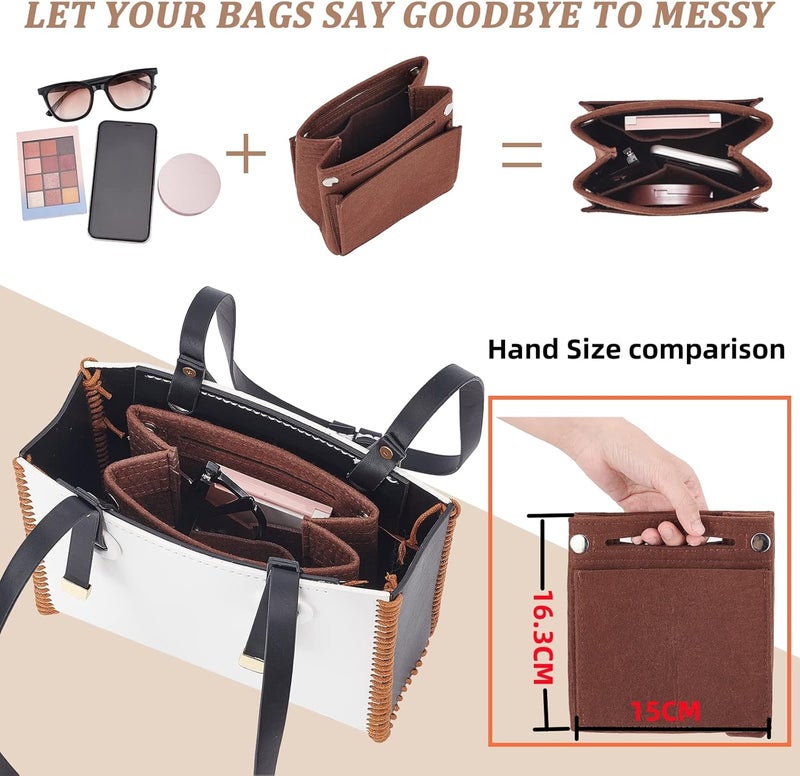 كلاراكو منظم محفظة من اللباد بلونين من كلاركو، منظم حقيبة يد صغير من اللباد، جيب مقسم لحقيبة حمل داخل الحقيبة، منظم حقيبة متعدد الجيوب، ملحقات لحقيبة صغيرة وحقيبة سفر، 5.9×6.2 بوصة - Image 5