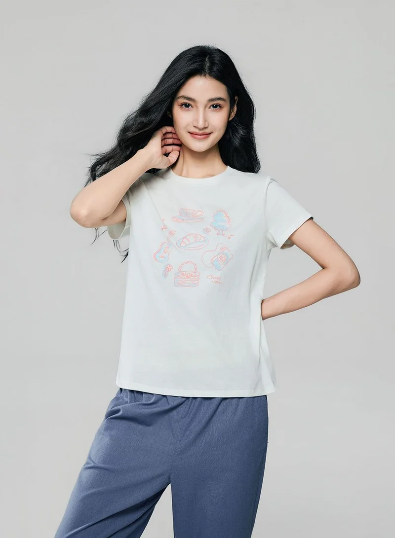 GIORDANO  Women’s Cotton Crew Neck Printed Comfort Tee for Women | Best Price UAE