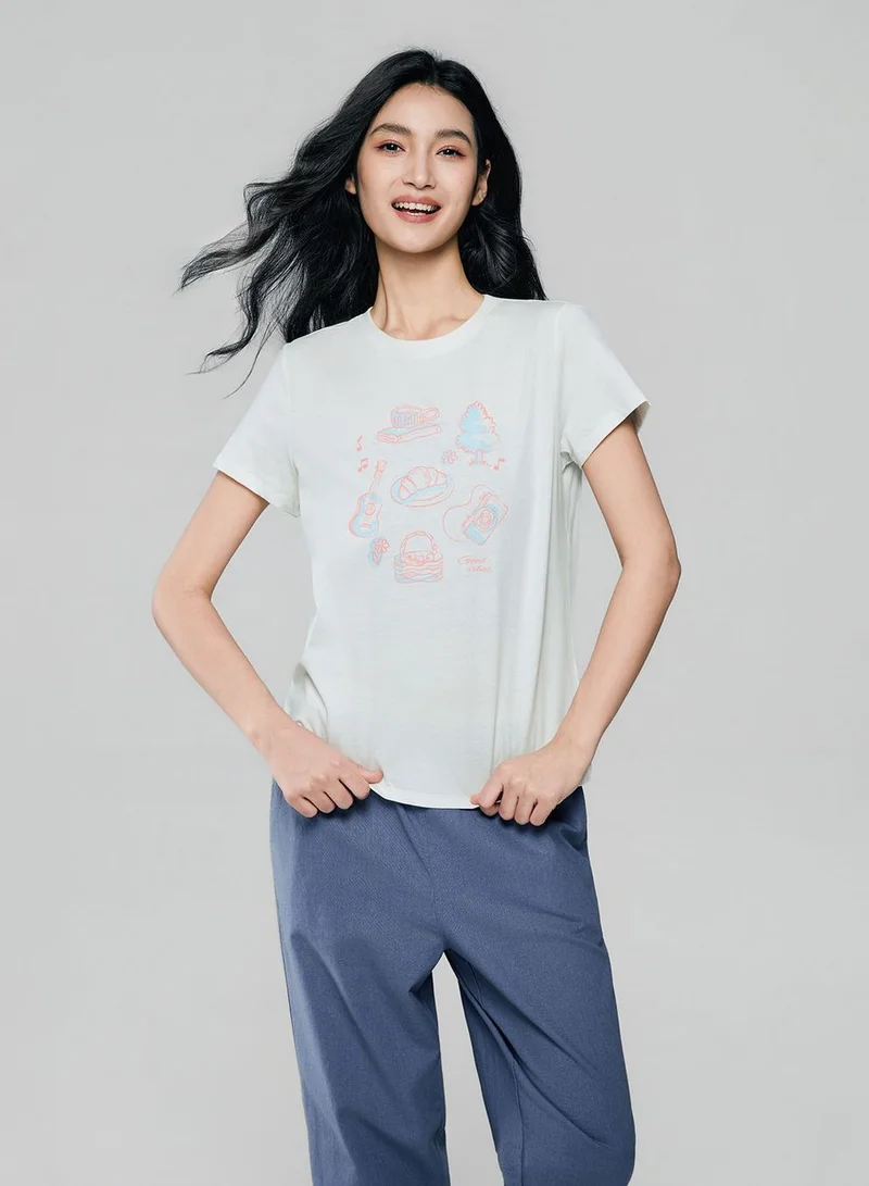 GIORDANO  Women’s Cotton Crew Neck Printed Comfort Tee for Women | Best Price UAE
