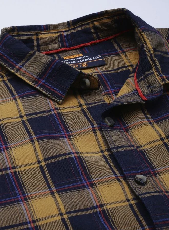 The Indian Garage Co Men Slim Fit Checkered Full Sleeves Spread Collar Casual Shirt