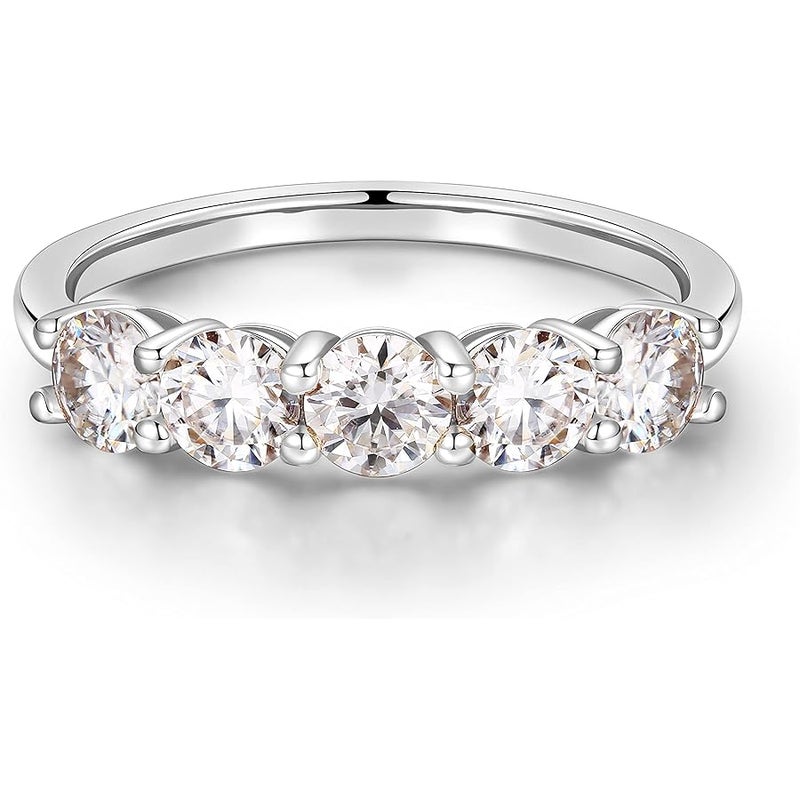 MOOSEA 5 Stone Moissanite Rings for Women, 3.75MM D Color VVS1 Clarity Lab Created Diamond Anniversary Rings 14K White Gold Filled S925 Sterling Silver 5 Stone Moissanite Wedding Band for Women Jewelry Gifts - Image 1