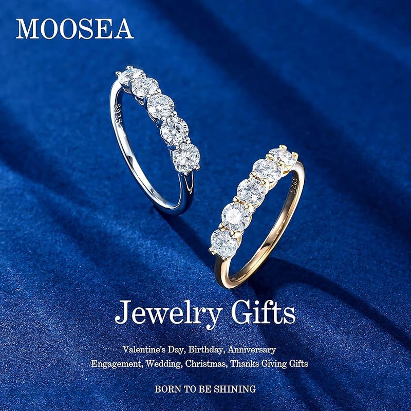 MOOSEA 5 Stone Moissanite Rings for Women, 3.75MM D Color VVS1 Clarity Lab Created Diamond Anniversary Rings 14K White Gold Filled S925 Sterling Silver 5 Stone Moissanite Wedding Band for Women Jewelry Gifts - Image 3