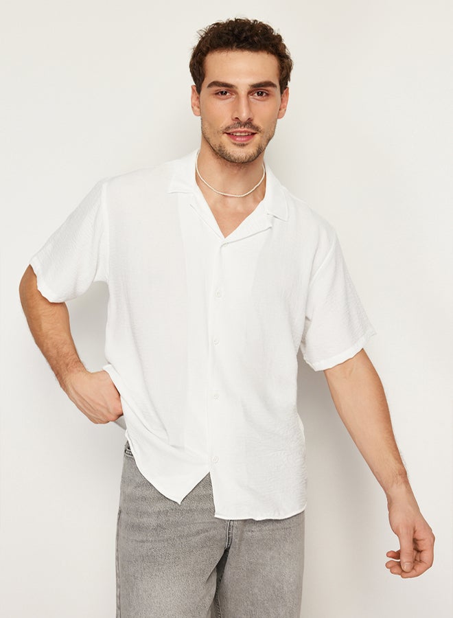 trendyol White Oversize Fit Summer Short Sleeve Linen Look Shirt  - Image 1