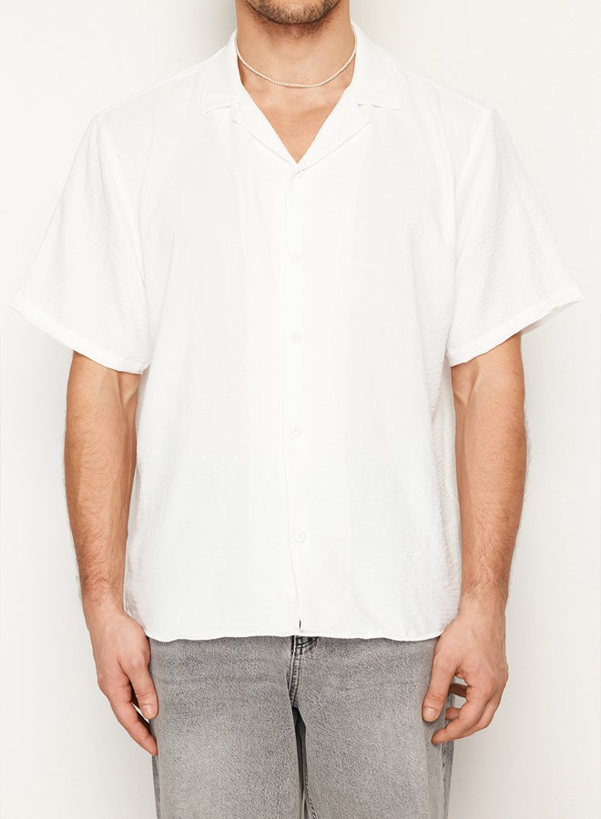 trendyol White Oversize Fit Summer Short Sleeve Linen Look Shirt  - Image 5
