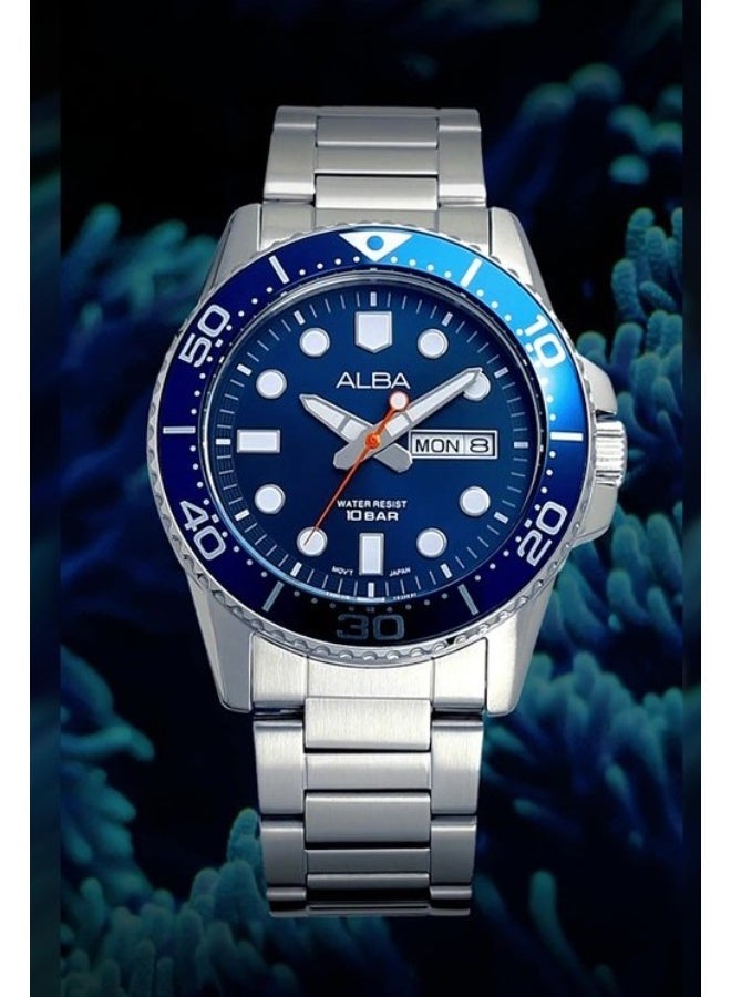 Alba Active Men’s Watch AV3597X1, 42.5 mm Blue Dial, Stainless Steel Case & Bracelet, 100 m WR - Image 1