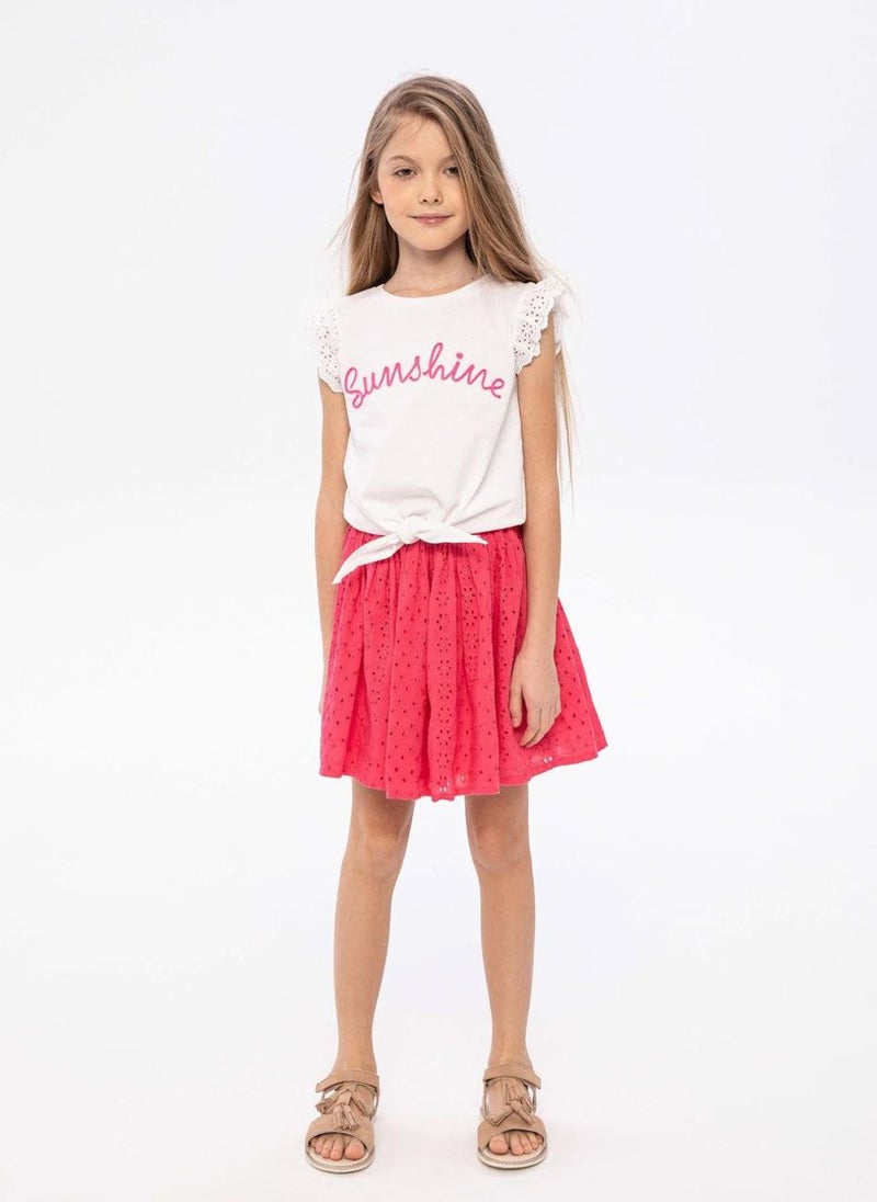 MINOTI Girls Skirt with Elastic Waist and Embroidered Detail - Image 1