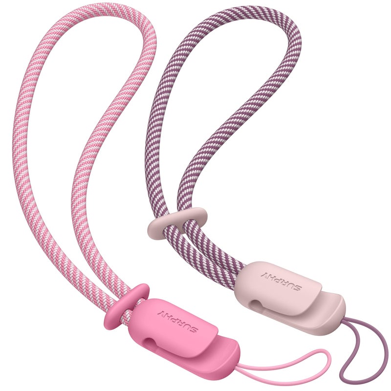 SURPHY 2 Pack Phone Lanyard for Cellphone Case, Phone Wrist Strap for Case, Cellphone Strap with 2-Color Braided, Charm Wrist Lanyard for Women and Men, Pink & Rose Pink - Image 1