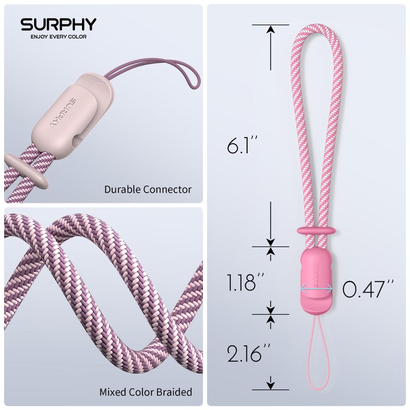 SURPHY 2 Pack Phone Lanyard for Cellphone Case, Phone Wrist Strap for Case, Cellphone Strap with 2-Color Braided, Charm Wrist Lanyard for Women and Men, Pink & Rose Pink - Image 5
