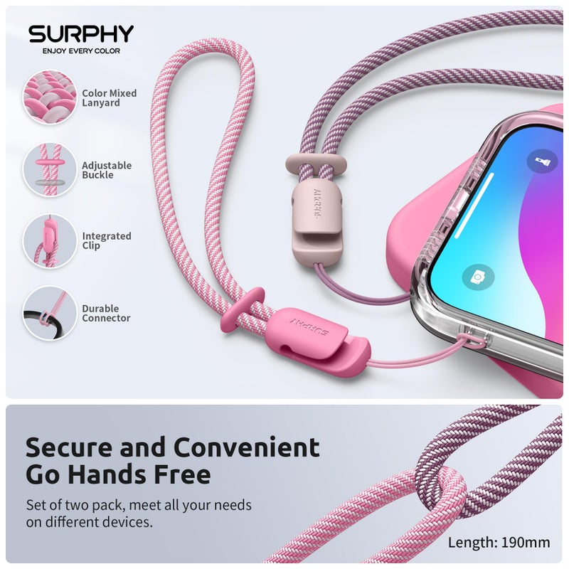 SURPHY 2 Pack Phone Lanyard for Cellphone Case, Phone Wrist Strap for Case, Cellphone Strap with 2-Color Braided, Charm Wrist Lanyard for Women and Men, Pink & Rose Pink - Image 4