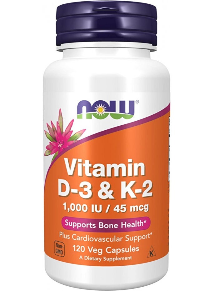 Now Foods Vitamin D3 & K2, 1,000 Iu/45 Mcg, 120 Capsules