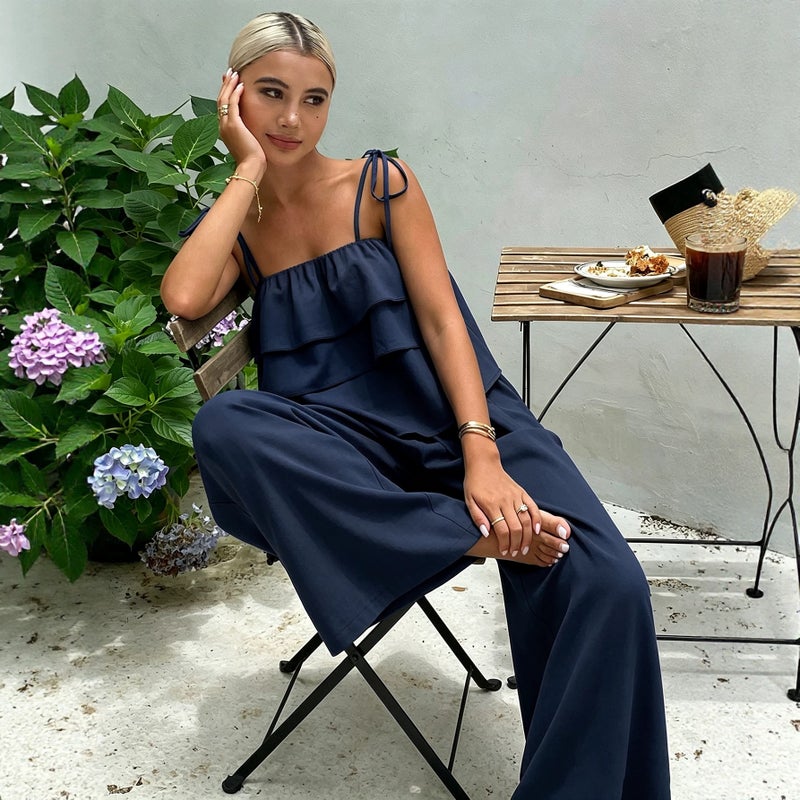 European Ruffled Camisole Wide-Leg Pants Set - Image 3