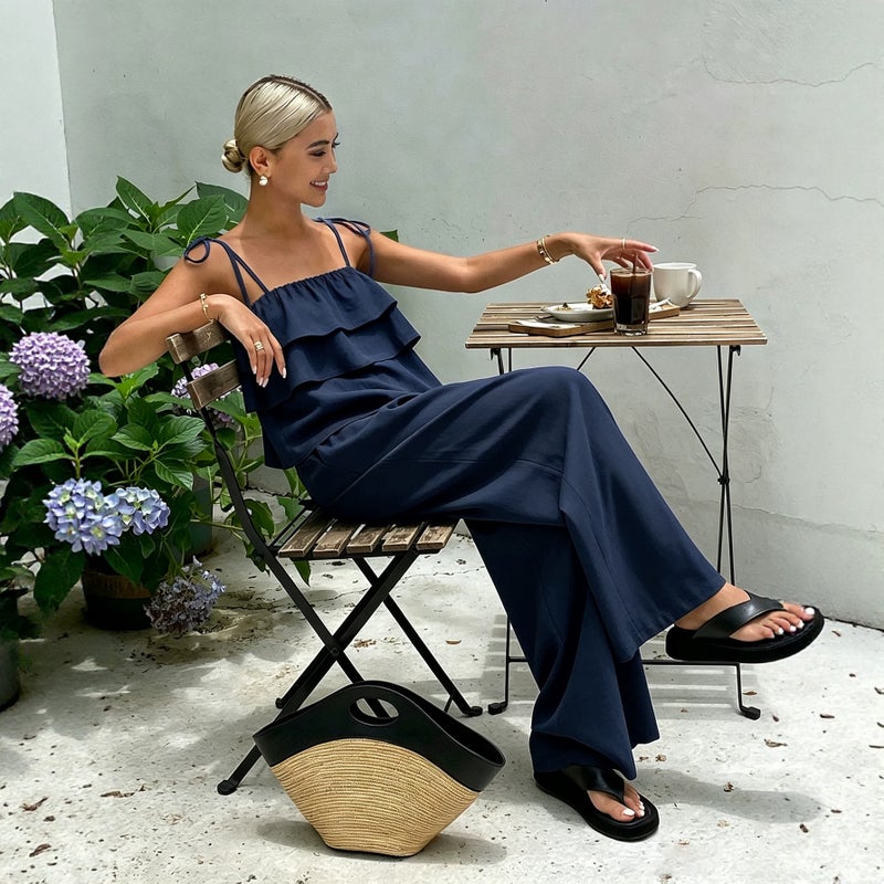 European Ruffled Camisole Wide-Leg Pants Set - Image 4