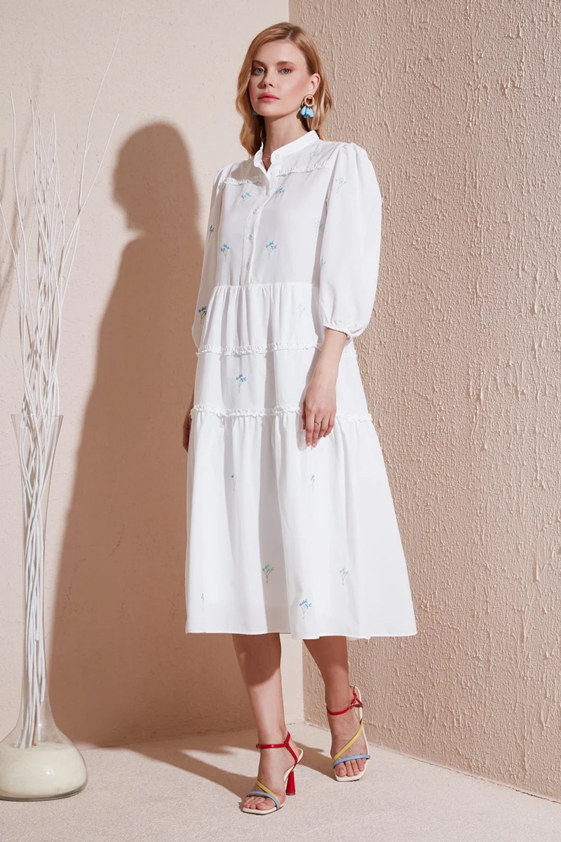 ليلا Regular Fit Three Quarter Sleeve Midi Woven Dress Women's Dress 611EL0882