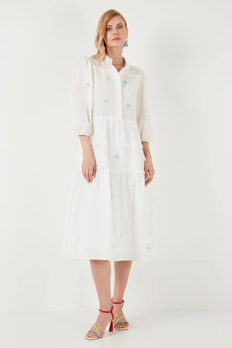 ليلا Regular Fit Three Quarter Sleeve Midi Woven Dress Women's Dress 611EL0882