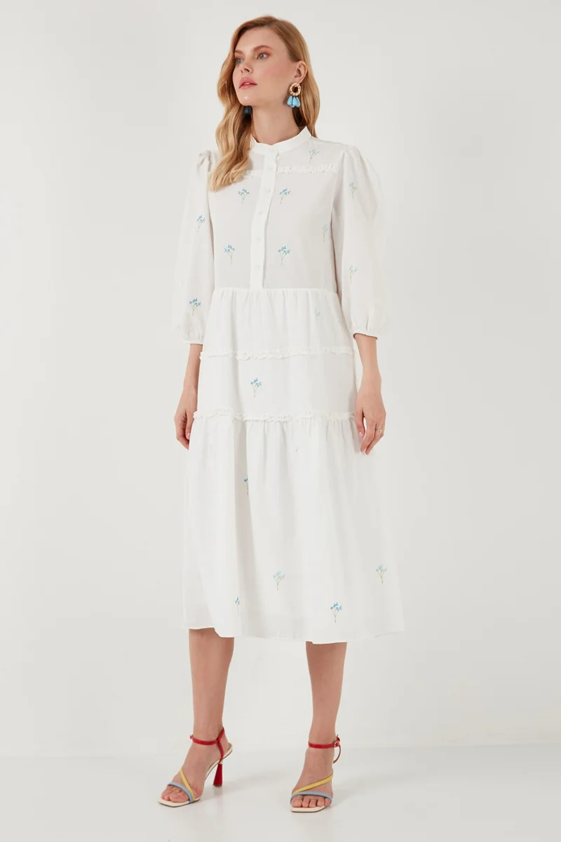 ليلا Regular Fit Three Quarter Sleeve Midi Woven Dress Women's Dress 611EL0882