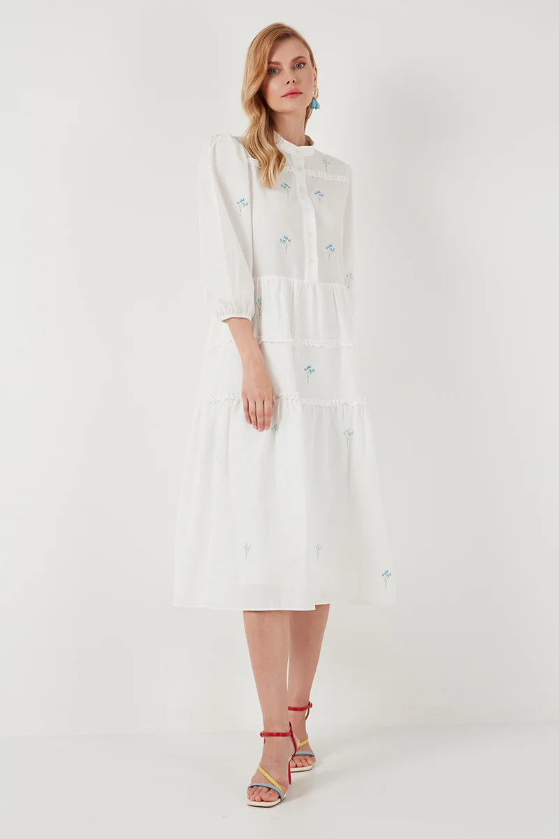 ليلا Regular Fit Three Quarter Sleeve Midi Woven Dress Women's Dress 611EL0882