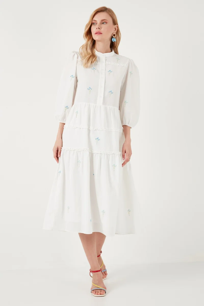ليلا Regular Fit Three Quarter Sleeve Midi Woven Dress Women's Dress 611EL0882