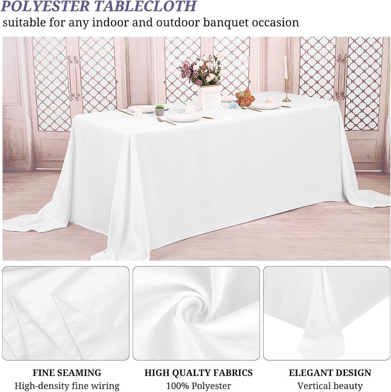 FXKS 2 Pack Rectangle Tablecloth 90 x 156 inch White Polyester Table Cloth for 8 Feet Tables,Washable Fabric Stain and Wrinkle Resistant Table Cover Table Clothes for Wedding Parties Banquet Kitchen - Image 3