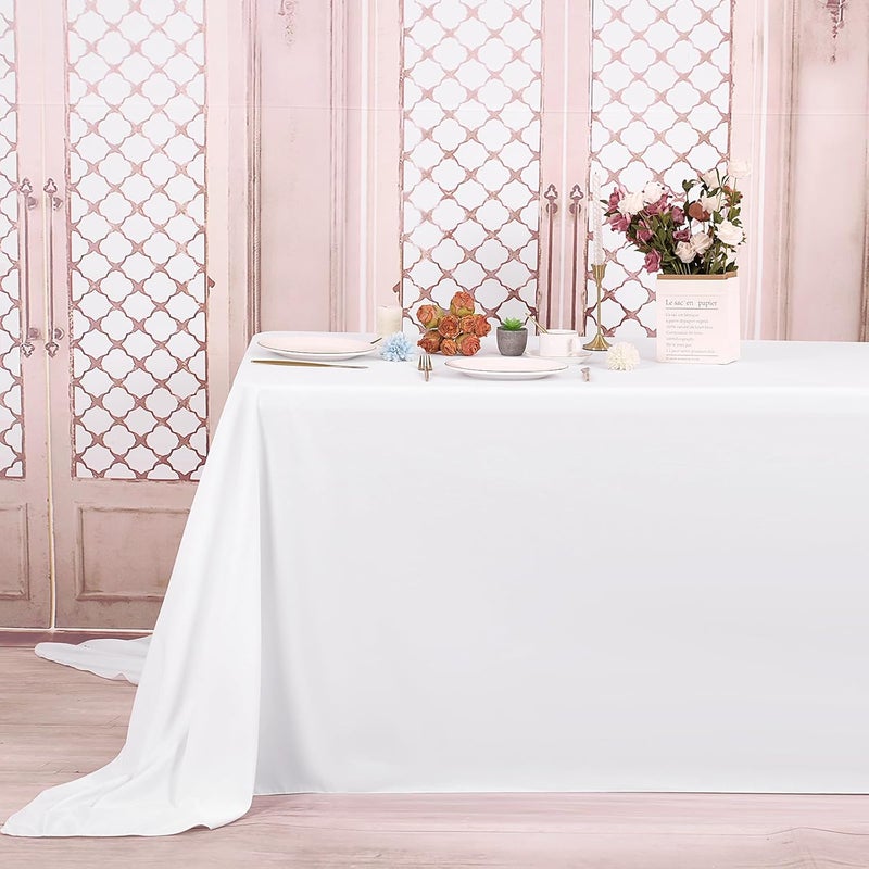 FXKS 2 Pack Rectangle Tablecloth 90 x 156 inch White Polyester Table Cloth for 8 Feet Tables,Washable Fabric Stain and Wrinkle Resistant Table Cover Table Clothes for Wedding Parties Banquet Kitchen - Image 4