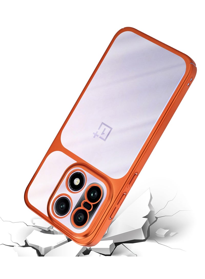 CATANES Electroplated PC Case for OnePlus 15 - Raised Camera Guard and Shock-Absorbing Edges - Clear - Side Orange - Image 2