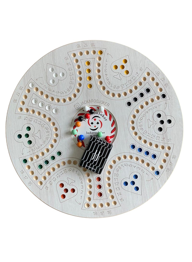 جاكارو جوكر طقم لعبة جاكاروا الخشبية الملونة، مزدوجة الجوانب لـ 4-6 لاعبين، مع كرات وبطاقات، لعبة جاكاروا الملونة (أبيض-بيج) - Image 1