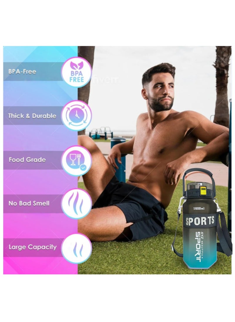 Generic - Gradient 1600ml Cute Gym Water Bottle - Straw, Leak-Proof Design, Double Portable Strap - Ideal for Fitness, Travel, and Outdoor Adventures - Image 1