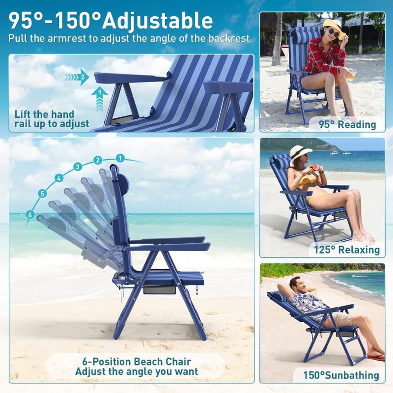 Suteck Backpack Beach Chair for Adults - 6-Position Folding Reclining Chair with Cooler Bag & Cup Holder, Lightweight Portable Beach Chair for Camping, Outdoor, Sand, Travel Use - Image 5