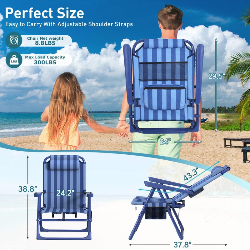 Suteck Backpack Beach Chair for Adults - 6-Position Folding Reclining Chair with Cooler Bag & Cup Holder, Lightweight Portable Beach Chair for Camping, Outdoor, Sand, Travel Use - Image 2