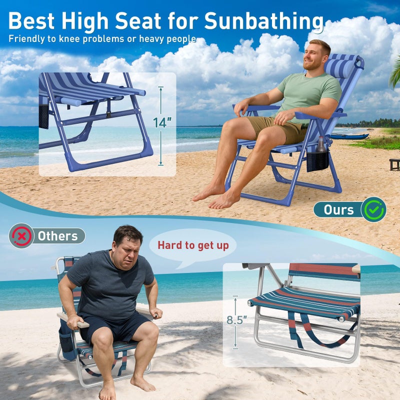 Suteck Backpack Beach Chair for Adults - 6-Position Folding Reclining Chair with Cooler Bag & Cup Holder, Lightweight Portable Beach Chair for Camping, Outdoor, Sand, Travel Use - Image 3
