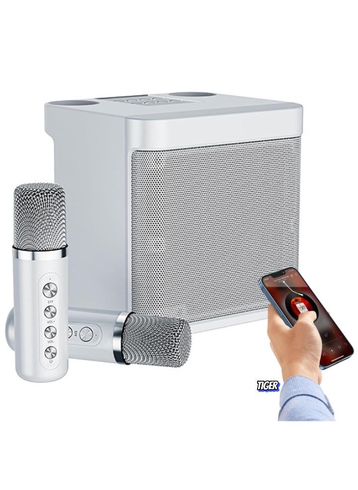 TIGER Karaoke Machine with 2 Wireless Microphones – Portable Bluetooth Karaoke Speaker PA System with Echo & Vocal Cut – Supports TF, AUX-in, USB Flash Disk for Indoor & Outdoor Parties – Perfect for Family Party Singing - Image 1