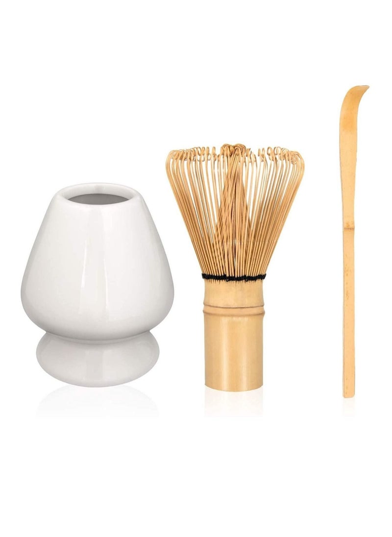 Captaintech Japanese Tea Set, Traditional Matcha Tool Set, Matcha Ceremony Accessories, Matcha Blender, Blender, Tea Spoon (3 Piece Set, White)  - Image 1