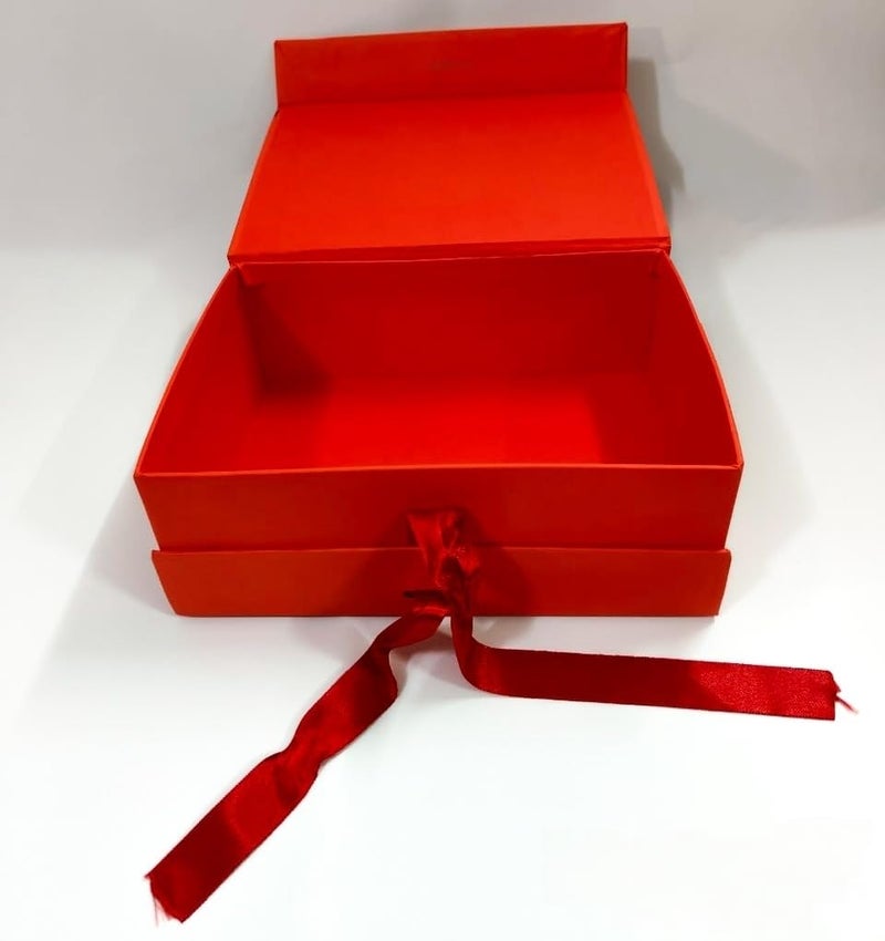 Intactmedia Gift Box Ribbon Knot Box Solid Colour Boxes Empty Boxes For Wedding Gift Corporate Gifting Baby Shower Gifting Return Gifts Christmas Diwali Red And Black 1 Count