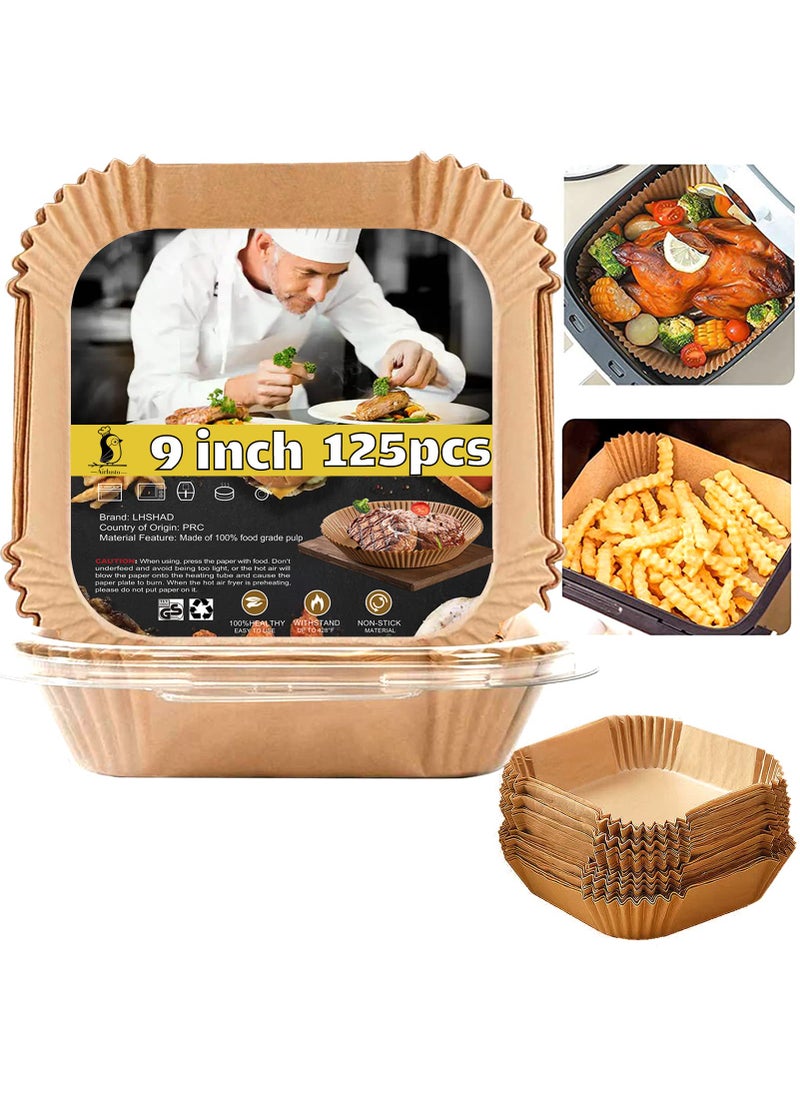 LHSHAD Air Fryer Liners Disposable Square 9 Inch 125 Pcs Large Square Air Fryer Paper Liners for 610QT Air fryer Nonstick Parchment Paper for Frying Baking Cooking Roasting and Microwave 