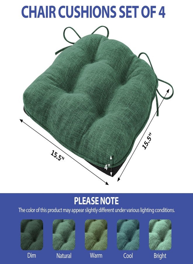IPYNBAP Chair Cushions for Dining Chairs, 4” Thick Kitchen Chair Cushions, 15.5x15.5 Tufted Indoor Seat Chair Pads, Set of 4, Dark Green - Image 3