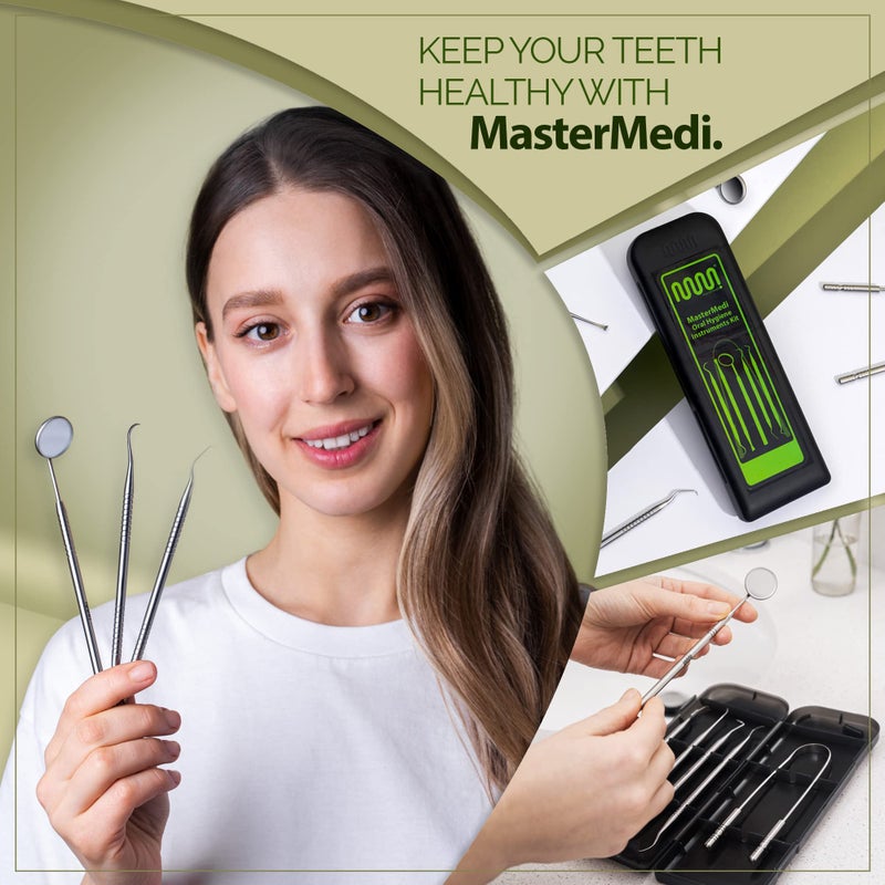 MasterMedi 6 Pack Dental Tools Teeth Cleaning Kit, Plaque Tartar Remover for Teeth and Oral Care for Adults, Kids and Pets, Includes Tongue Scraper, Mirror, Probe, 100% Stainless Steel Dental Kit with Case - Image 5