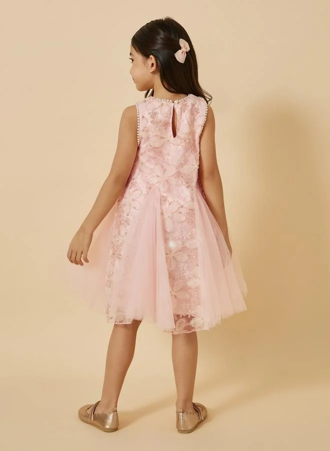 Styli Embellished Mesh Sleeveless Dress