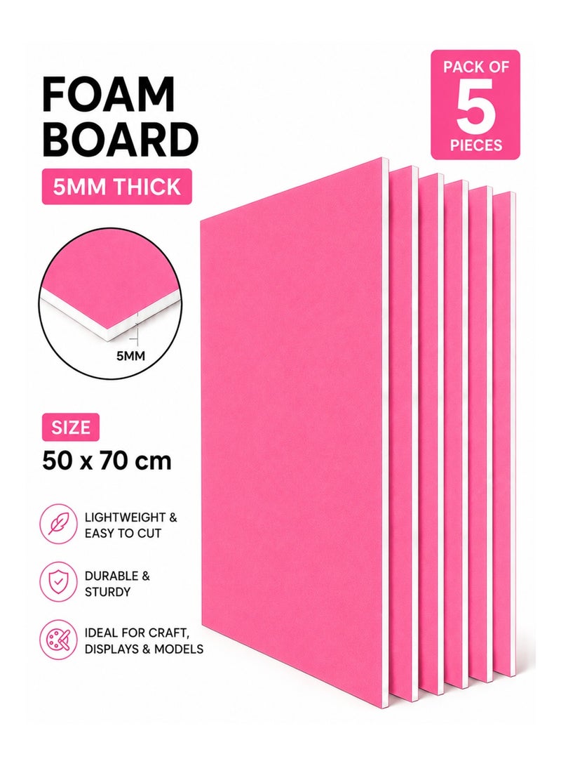 5-Piece 5mm Thick Foam Board For Craft And Illustration 50x70cm Size Pink - Image 1