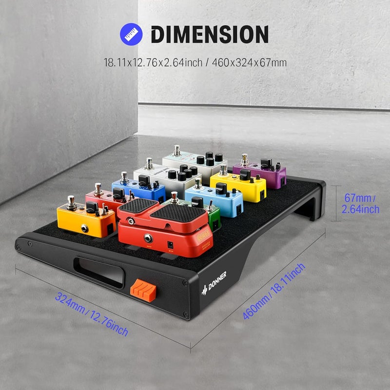 Donner لوحة دواسات الجيتار، مجموعة لوحة دواسات مزودة بمصدر طاقة كبير DB-S200 مع حقيبة ظهر قابلة للتحويل، 60" لاصق خلفي مع حلقة وحامل مصدر الطاقة، 18.11" × 12.76" - Image 3