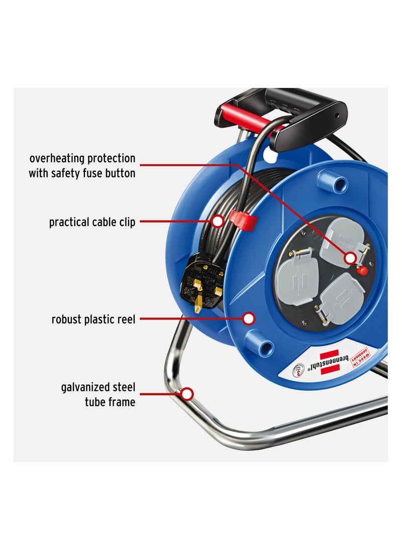 Brennenstuhl Garant Multistandard 50 m cable reel, 3-way (sockets suitable for BS, U.S. and EURO plugs, with steel tube frame and ergonomic handle), Made in Germany - Image 3