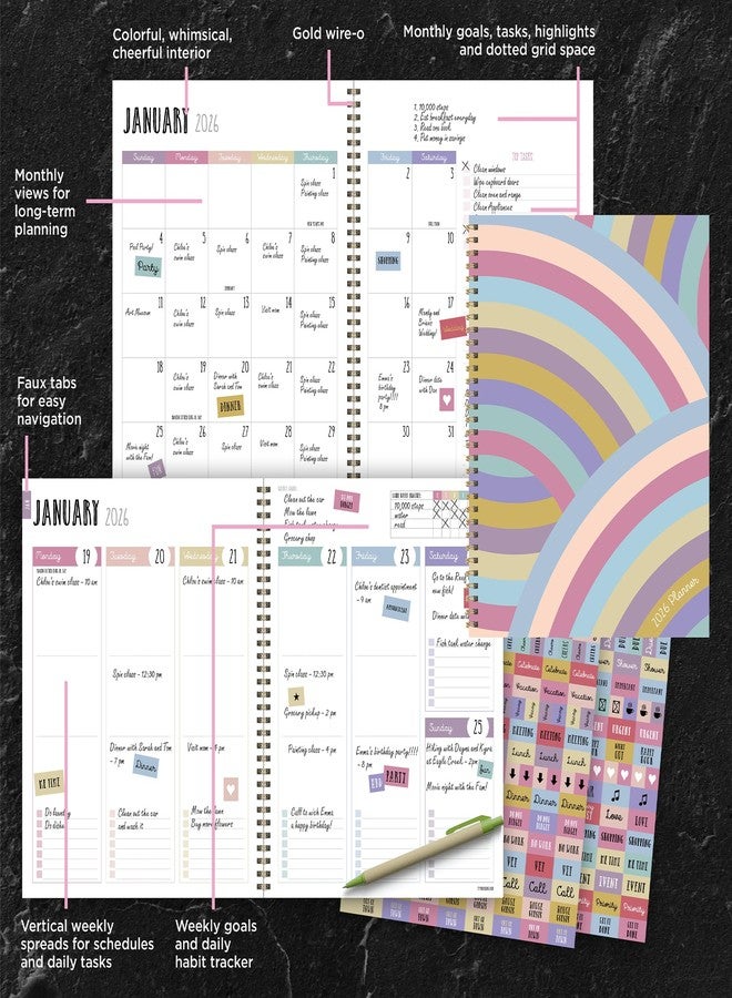 TF Publishing 2026 Almost Rainbow Large Weekly Monthly Planner with 12-Month Calendar Grid, Vertical Weekly Pages, Task and Habit Trackers, and Stickers - Large Planner for School or Work - 9in x 11in - Image 5