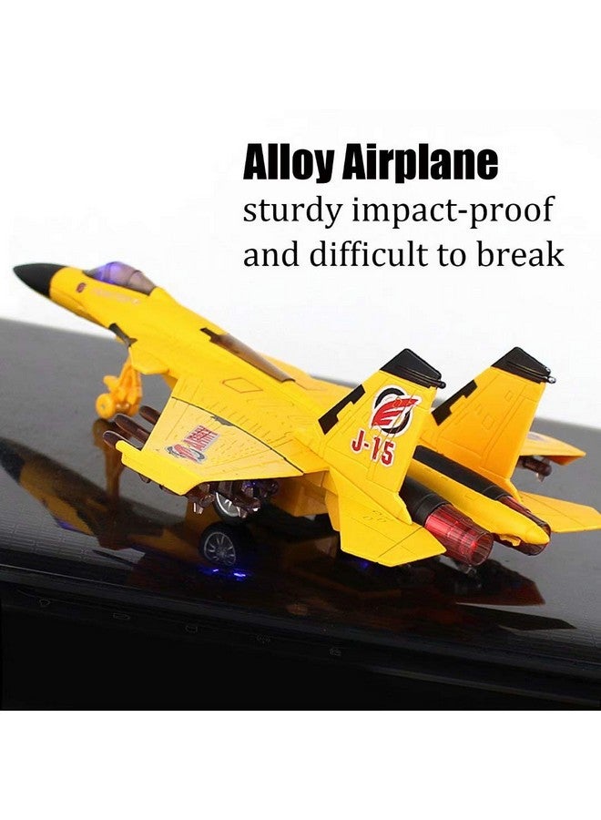 QIAONIUNIU Toy Airplane Model Planes Alloy Pull Back Fighter for Boys with Flashing Lights, Real Jet Sound (Yellow) - Image 2